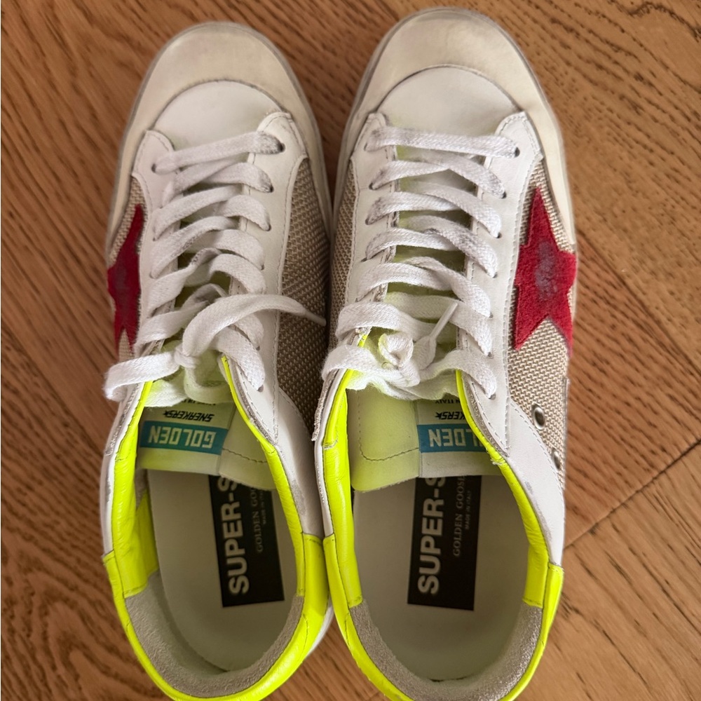 Golden Goose White and Red Sneakers